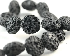 18MM BLACK VOLCANIC LAVA GEMSTONE GRADE B FLAT ROUND BUTTON LOOSE BEADS 15.5'