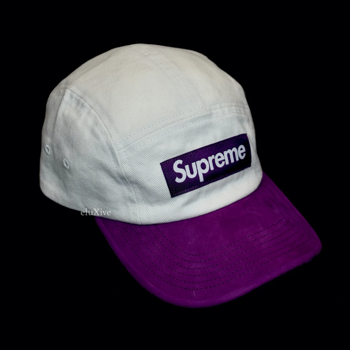 NWT Supreme White Purple Box Logo Suede Bill Hat Camp Cap Mens SS23 DS AUTHENTIC