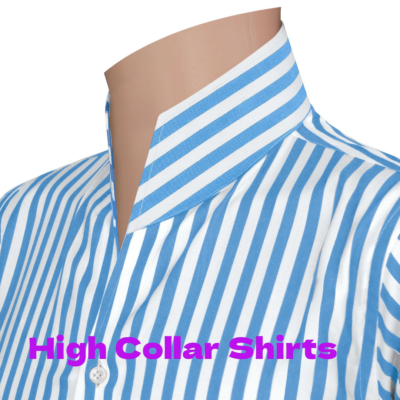 Men Blue White Stripes High Open Button Down Collar Shirt Formal Business Outfit | eBay Men Blue White Stripes High Open Button Down Collar Shirt Formal Business Outfit | eBay