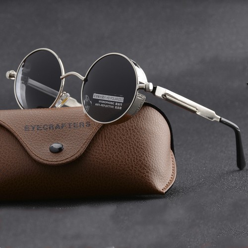 VINTAGE POLARIZED Occhiali da sole Steampunk Uomo Round UV400 Con Specchio  Retro Occhiali da sole | eBay