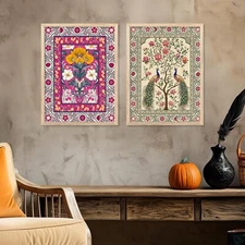 Set of 2 Framed Wall Painting for Home Floral Art Decor