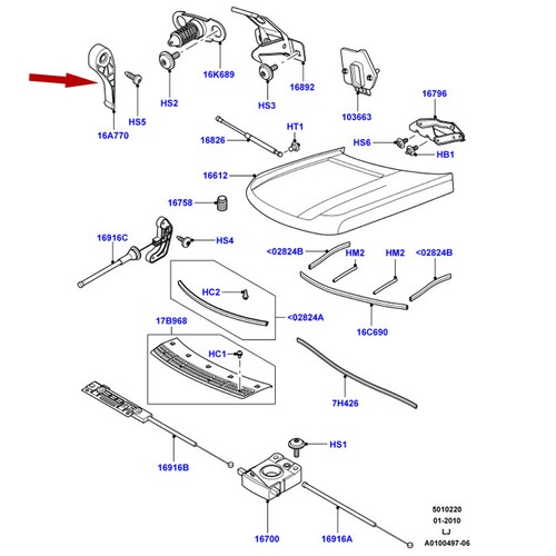 LAND ROVER RANGE ROVER L322 0308 HOOD RELEASE CABLE HANDLE LEVER