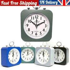 Silent Alarm Clock Modern Square Quartz Movement Bedside Analog Dial Desk UK