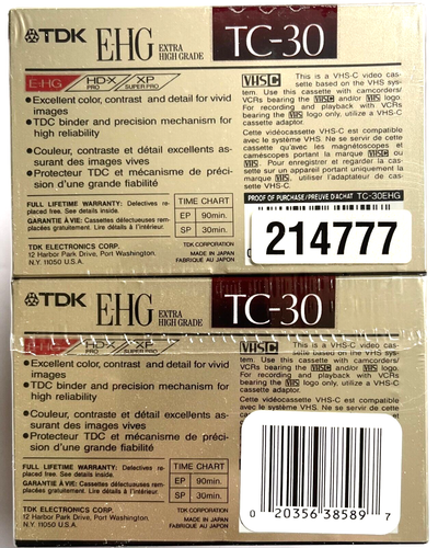 SIX PACK NEW TDK TC-30 EHG VHS-C VIDEO CASSETTES EXTRA HIGH GRADE MADE IN JAPAN - Picture 3 of 3