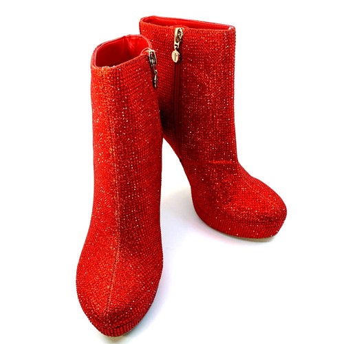 Women's Platform Dress Booties - Size 7M - Red Rhinestones - New In Box - Picture 4 of 10