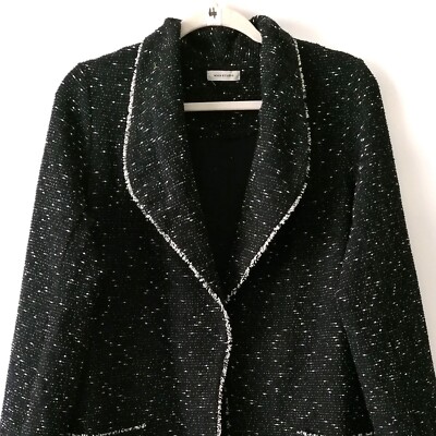 Max Studio Womens Black Tweed Fringe Marled Open Front Pocket