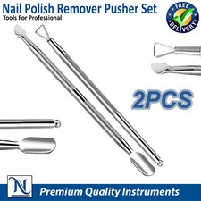Stainless Steel Cuticle Pusher Gel Polish Remover Nail Care Art Tools 2 Pc Set