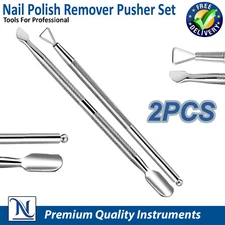 Stainless Steel Cuticle Pusher + Gel Polish Remover Nail Care Art Tools 2 Pc Set