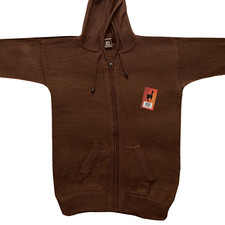 MEN HANDMADE ANDEAN ALPACA SOLID BROWN ZIP HOODIE SWEATER SZ XL