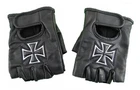 Fingerless Genuine Leather Gloves Fingerless Black Iron Cross Biker