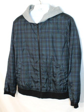 Arizona Jeans Puffer Jacket Size Xl Blue & Green Full Zipper Gray Hoodie Pockets