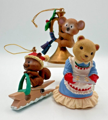 Vintage Cute Animal Christmas Ornaments Lot of 3 pieces - Koala, Bear, Squirrel