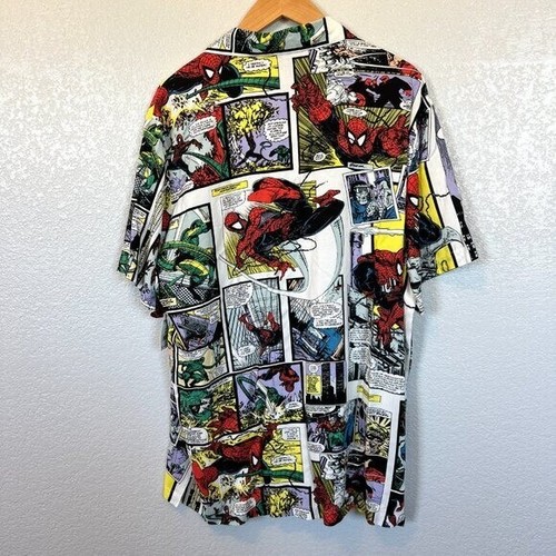 Marvel Spiderman Men’s Graphic Print Button Down Short Sleeve Shirt NEW Size XL - Picture 6 of 7