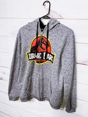 Jurassic Park Full Zip Hoodie Size L Gray Pockets Long Sleeve | eBay