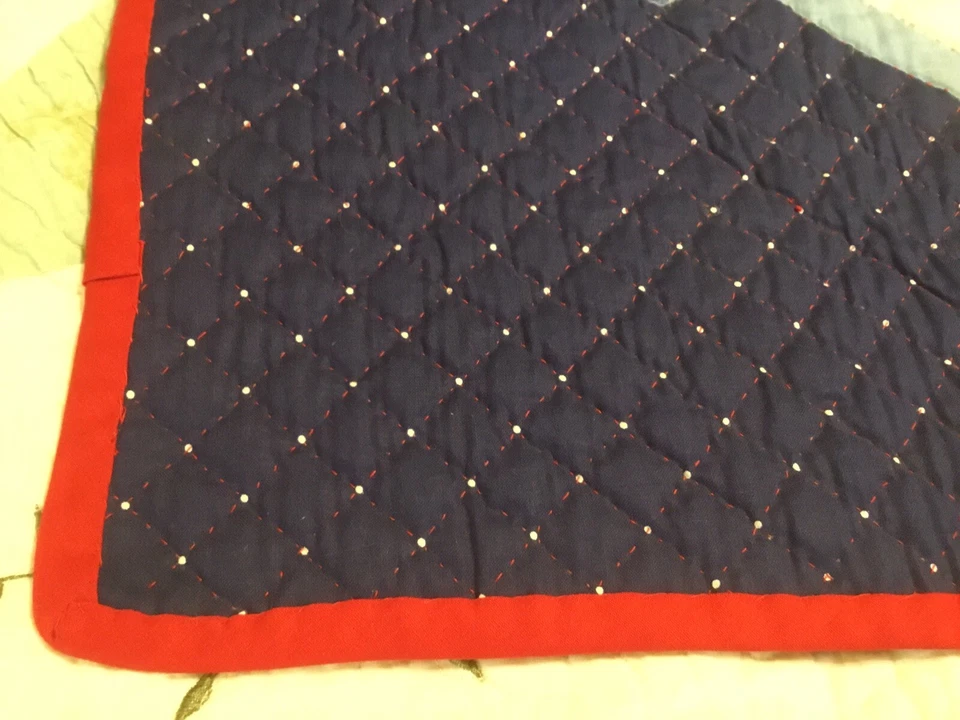 Edredón bebé pequeño vintage cosido a mano osos rojo azul cosido a mano multicolor 41x35 Foto 4 de 4