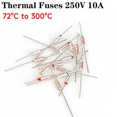 Thermosicherungen 250V 10A Aluminium Cut Off TF 72ºC bis 300ºC 5/15/50/500 Stück - Bild 1 von 4