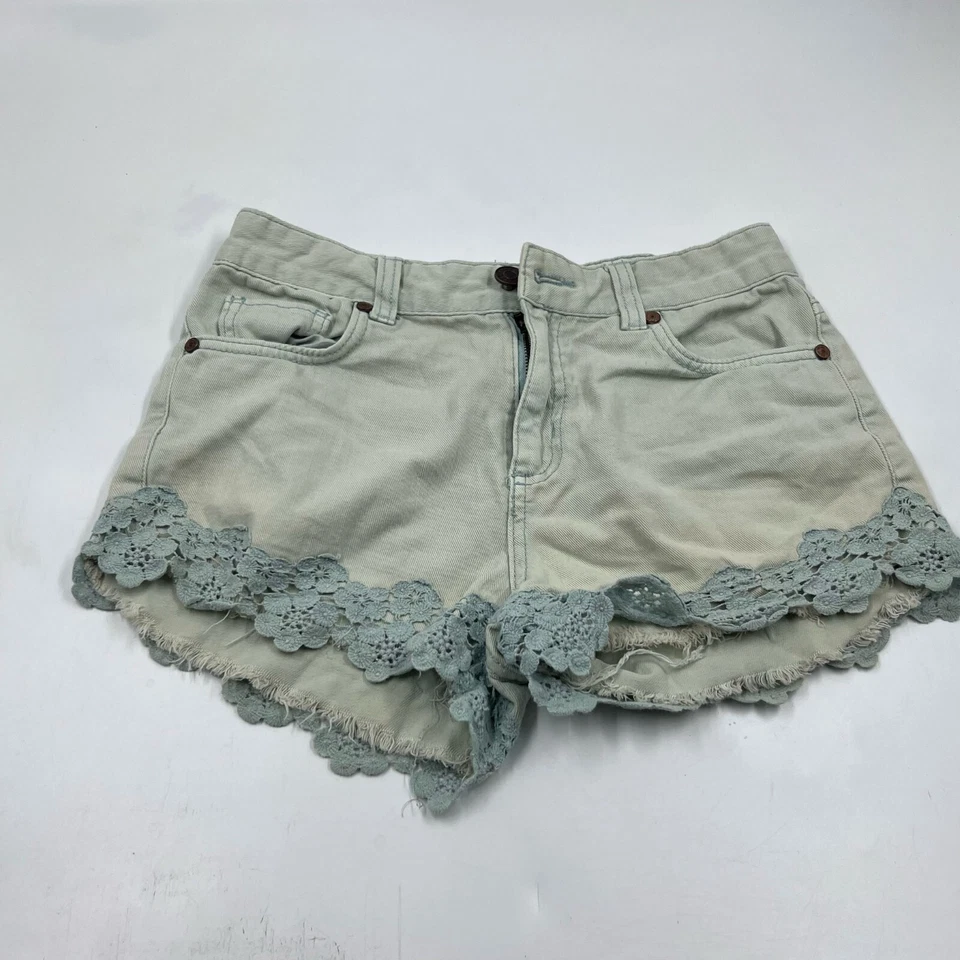 Pantalones Cortos Denim Refuge Para Mujer Encaje Dobladillo Talla 2 Verde 100% Algodón Deshilachado Informal Corto Foto 2 de 4