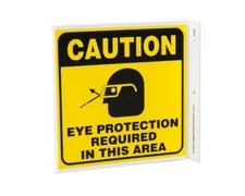 Caution Eye Protection Required in This Area Wall-Projecting L-Sign w Graphic