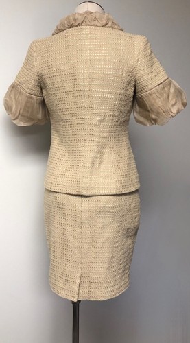 ESCADA GOLDEN BEIGE TWEED SHORT SLEEVE SKIRT SUIT JACKET & PENCIL SKIRT SZ 4 - Picture 3 of 12