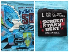 1990 Indianapolis 500 Speedway T Shirt Blue Screen Star 50 50 USA Luyendyk L
