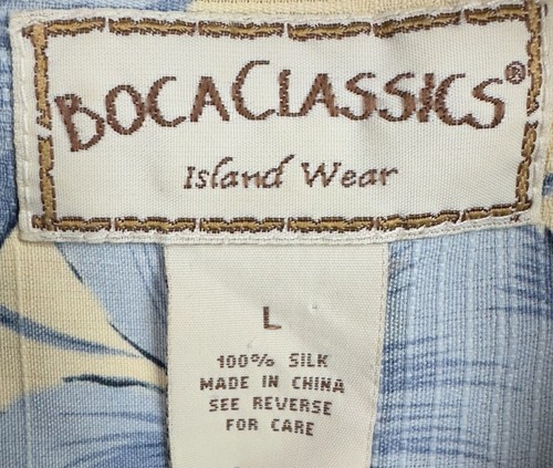 Boca Classics Island Wear Hawaiian Floral Shirt L 100% Silk Beige Blue Button-Up - Picture 4 of 7