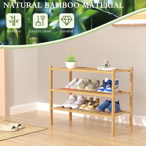 3 Tier Bamboo Shoe Rack for Closet Free Standing Wood Shoe Shelf Storage Organiz - Picture 6 of 8