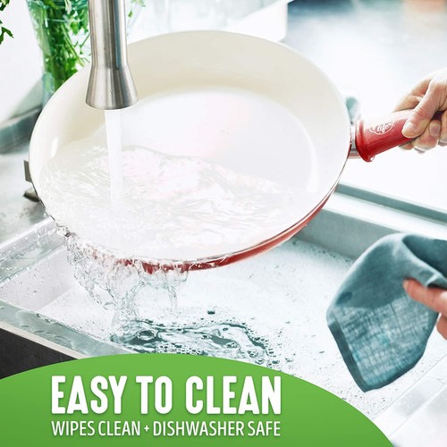 GreenLife 16 Pc Ceramic Cookware Set Healthy Soft Grip Frying Pans Red - Picture 4 of 7
