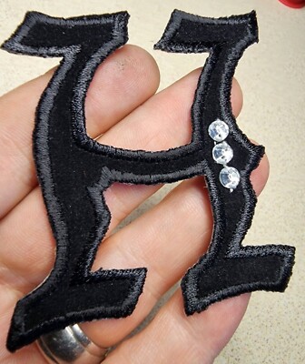 Gothic Black Velvet Letter Patch With Jewels Kalan Iron On Initials Pick A-Z New