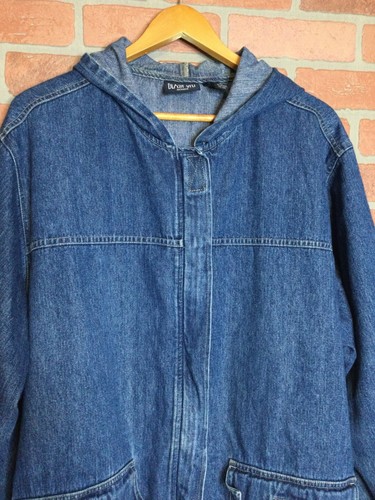 Vintage Blassport Womans Denim Chore Jacket Hooded Size 3X Pockets Zip Up - Picture 6 of 8