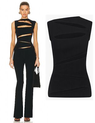 CHRISTOPHER ESBER XL Black Slash Cutout Ribbed Knit Top NWT
