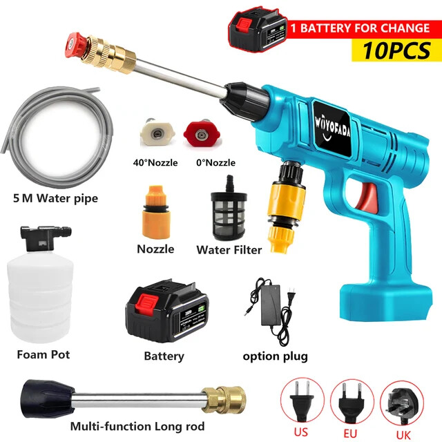 Portable Cordless High Pressure Car Wash Water Gun with Foam Generator for Garden Cleaning