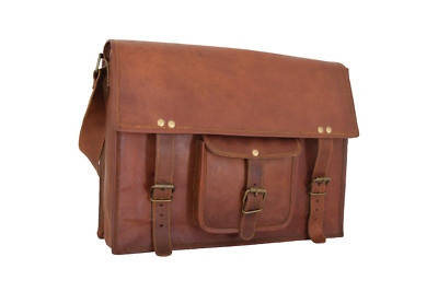 15 In Messenger Bag Vintage Leather Office School Laptop Satchel Shoulder Bags
