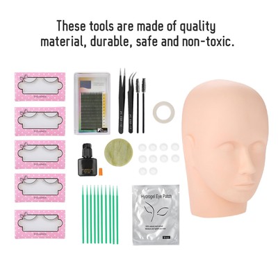11-teiliges Set Wimpernverlängerung Kit für Eyelash Extensions Übungskopf DE