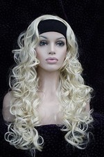 Fashion Blonde 3/4 Wig With Headband Curly Long Synthetic Women's Half Wig