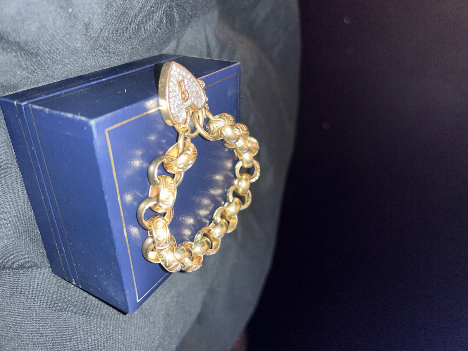 Solid gold belcher bracelet with diamond crusted locket and safety chain eBay