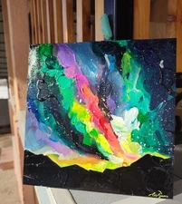 Original Acrylic Painting Rainboy Sky Painting Impasto Small Painting Landscape