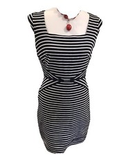 Ann Taylor Navy Blue & White Striped Sleeveless Dress Women's Size 8