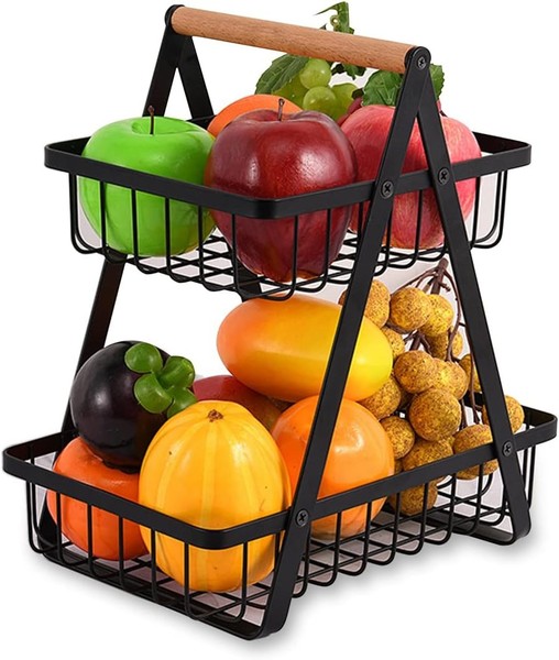 Obstkorb 2-StöCkig Abnehmbar Etagere Metall Schwarz FüR Obst GemüSe Snacks KüChe-image