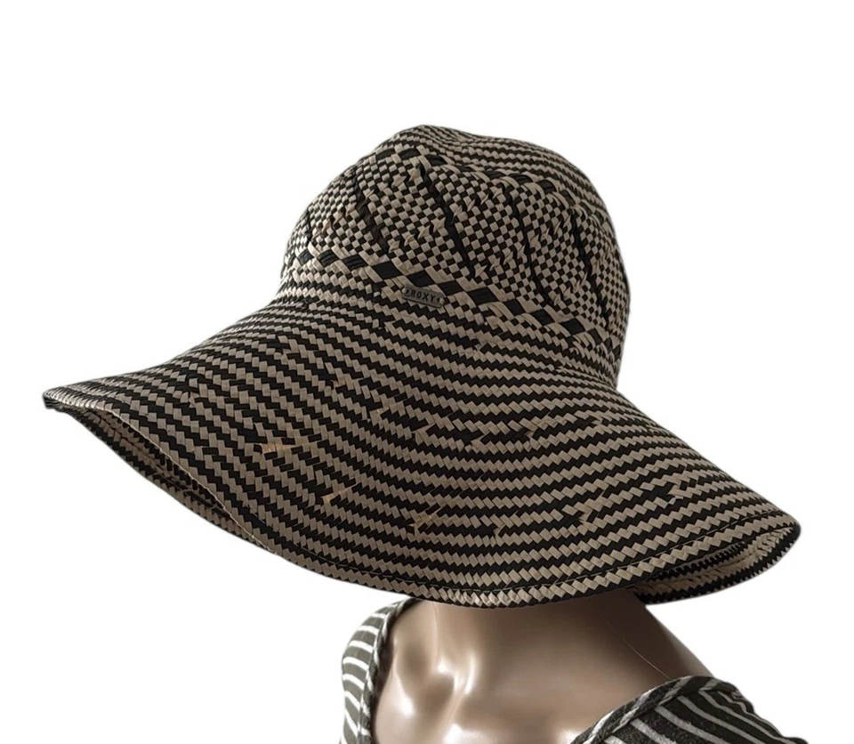 Sombrero de sol flojo tejido Roxy - aspecto de paja negro y natural - 100 % papel - S/M Foto 3 de 4