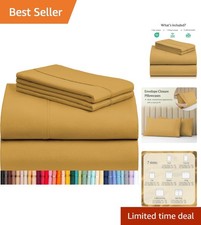 LuxClub Queen Sheet Set 4 Piece Medallion Gold Deep Pocket 18 Inch