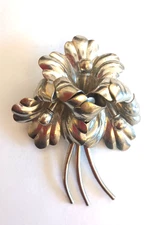 Vintage Flower Bouquet Brooch Silver Tone Floral Raised Pin