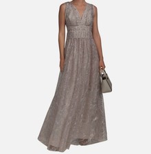 Donna Karan New York Women's Beige Sequin Embroidered Mesh Gown Dress Size 14