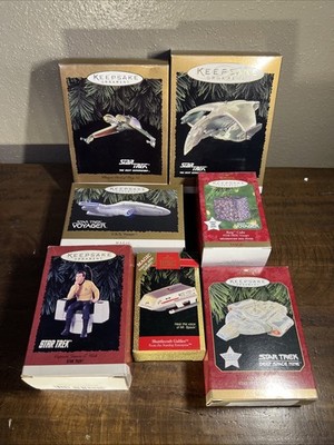 Vintage Hallmark Keepsake Star Trek Ornament Lot of 7 TNG Voyager Kirk Spock