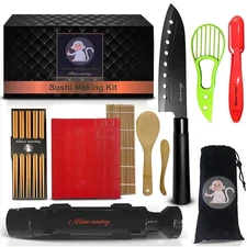 Sushi Making Kit for Beginners with Bazooka, Sashimi Knife, 2 Mats Bamboo/Dis...