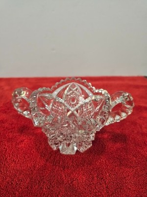 Vintage Cut Glass Open Sugar Bowl Double Handled Clear Serving Dish Candy Trinke
