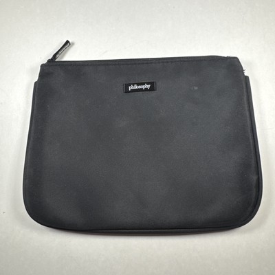 Versatile! Philosophy Makeup Bag In Black  With Purple Lining Nylon Medium