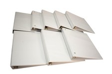 Lot Of 8 White 1 Inch 3 Ring Presentation Binders Clear Overlay Office School