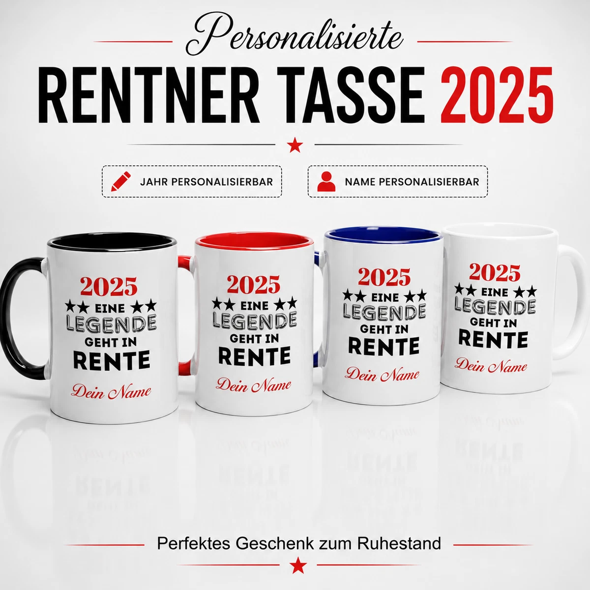 Personalisierte Rentner Tasse mit Name & Jahr Geschenk Rente Ruhestand
