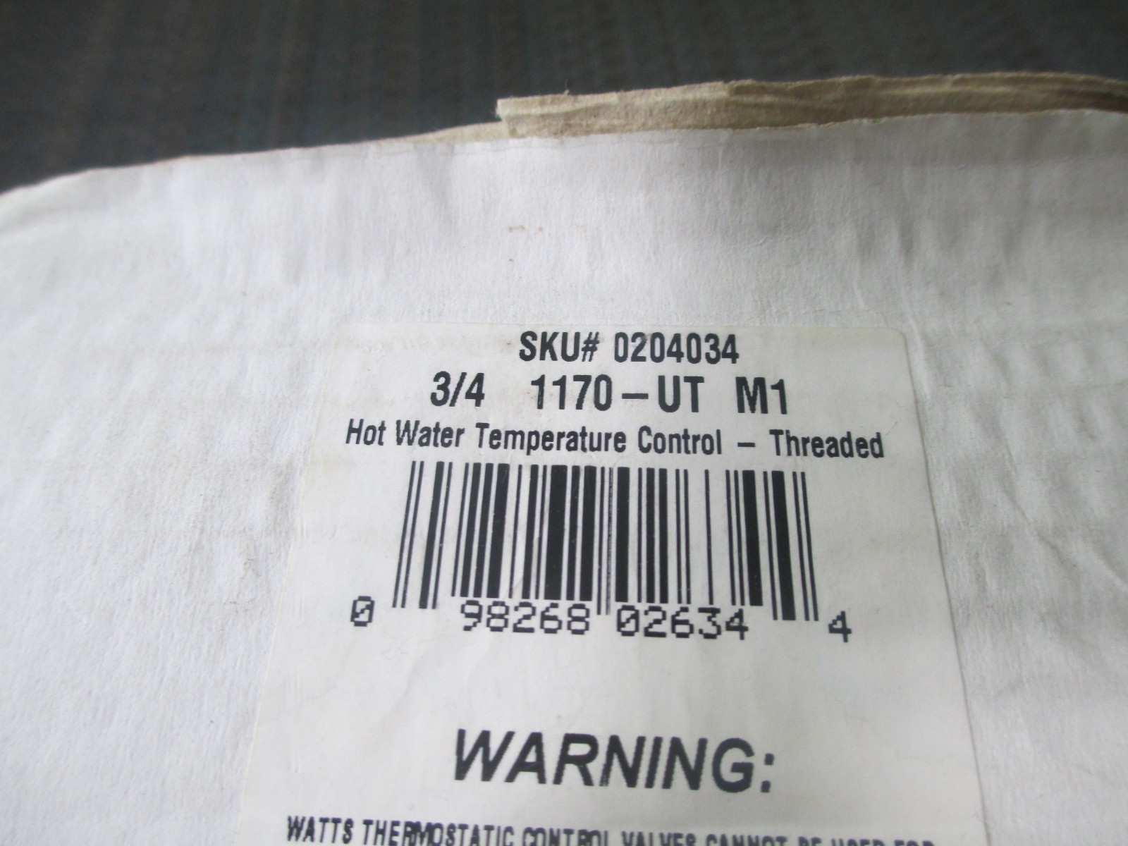 WATTS #0204034 HOT WATER TEMP. CONTROL 3/4 1170-UT M1 NSMP NEW!