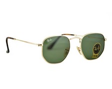Ray-Ban Sunglasses RB3548N Hexagonal Flat Gold Frame Green Classic Lenses 51mm